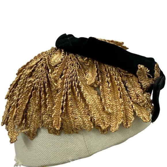 Vintage 50s Art Deco Flapper Hat Gold Black Velveteen Cocktail main image 8
